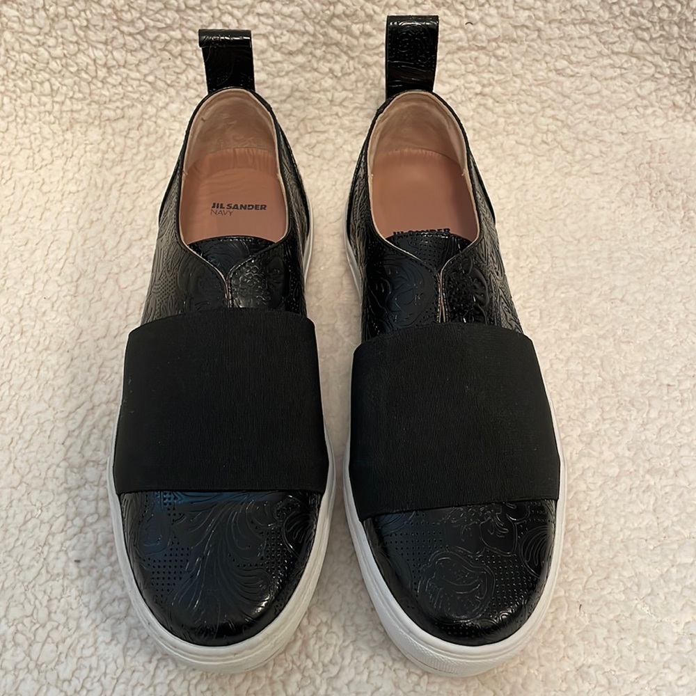Jil Sander Navy - Black slip on sneaker with black elastic across the top